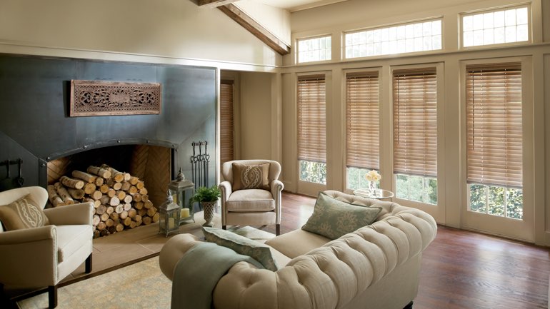 Detroit fireplace with blinds